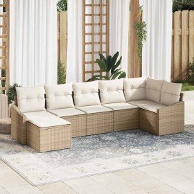 Conjunto de Comedor de Jardín con cojín 7 pcs Beige y Crema