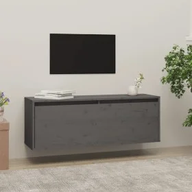 Gray solid pine wood wall cabinet 100x30x35 cm by vidaXL, Shelves and shelves - Ref: Foro24-813469, Price: 65,63 €, Discount: %