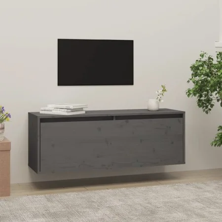 Gray solid pine wood wall cabinet 100x30x35 cm by vidaXL, Shelves and shelves - Ref: Foro24-813469, Price: 65,62 €, Discount: %