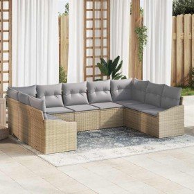 Conjunto de Comedor de Jardín 9 pcs Beige y Gris Claro