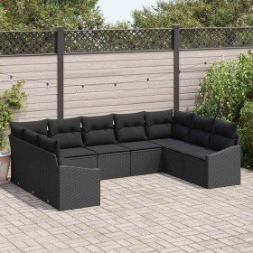 Conjunto de Comedor de Jardín con cojín 9 pcs Negro