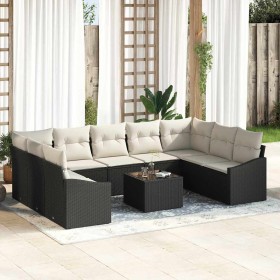 Conjunto de Comedor de Jardín con cojín 10 pcs Marrón y crema