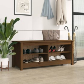 Banco zapatero madera maciza de pino marrón miel 110x38x45,5 cm