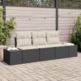 Conjunto de sofá de jardín con cojín 3 pcs Negro y crema Conjunto de sofá de jardín con cojín 3 pcs Negro y crema