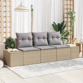 Conjunto de sofá de jardín con cojín 3 pcs Beige y Gris Claro