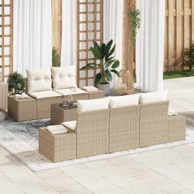 Conjunto de sofá de jardín 6 pcs Beige y Crema 55 x 55 x 37 cm