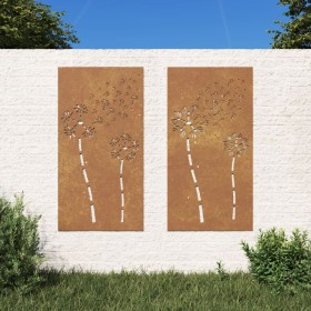 Adorno pared jardín 2 uds acero corten diseño flores 105x55 cm