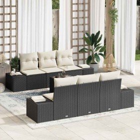 Conjunto de sofá de jardín 7 pcs Negro y crema 55 x 55 x 37 cm