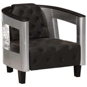 Sillón de aviador de cuero auténtico negro