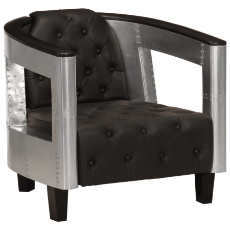 Sillón de aviador de cuero auténtico negro