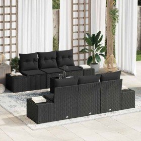 Conjunto de sofá de jardín Manual 7 pcs Negro 55 x 55 x 37 cm