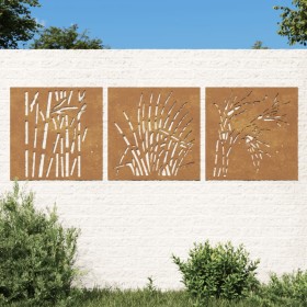 Adorno pared jardín 3 uds acero corten diseño hierba 55x55 cm