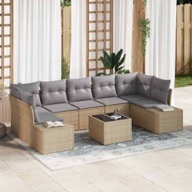 Conjunto de sofá de jardín 8 pcs Beige y gris 55 x 55 x 37 cm