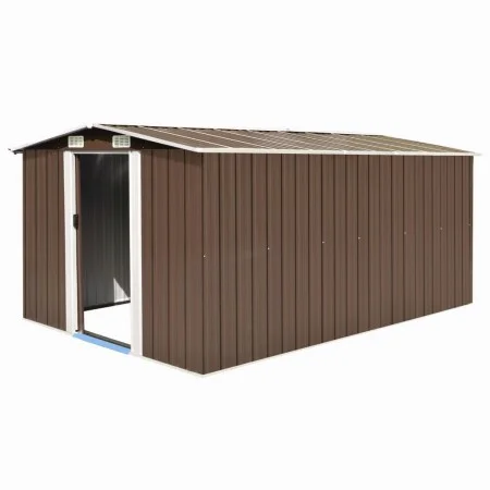 Brauner Gartenschuppen aus Metall, 257 x 392 x 181 cm von vidaXL, Schuppen - Ref: Foro24-143347, Preis: 459,35 €, Rabatt: %