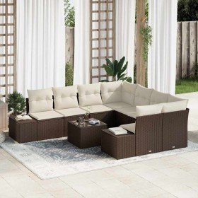 Conjunto de sofá de jardín 9 pcs Marrón y crema 55 x 55 x 37 cm