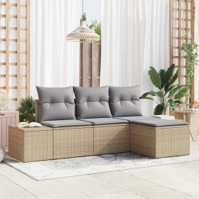 Conjunto de sofá de jardín con cojín 4 pcs Beige y Gris Claro