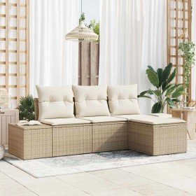 Conjunto de sofá de jardín con cojín 4 pcs Beige y Crema