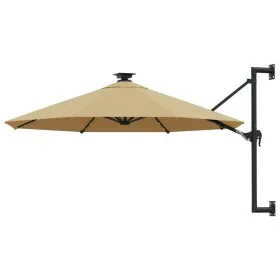 Wall umbrella with LEDs and metal pole 300 cm taupe by vidaXL, Umbrellas - Ref: Foro24-312525, Price: 126,17 €, Discount: %