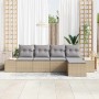 Conjunto de sofá de jardín con cojín 5 pcs Beige y Gris Claro