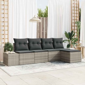 Conjunto de sofá de jardín con cojín 5 pcs Gris Claro