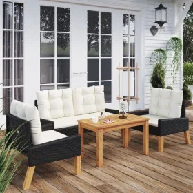 4-piece garden furniture set with PE rattan and wood cushions by vidaXL, Garden sets - Ref: Foro24-319689, Price: 316,78 €, D...