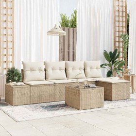 Conjunto de sofá de jardín con cojín 6 pcs Beige y Crema