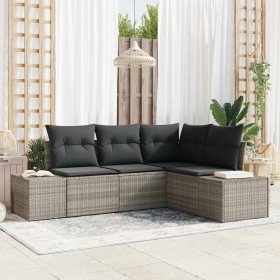 Conjunto de sofá de jardín con cojín 4 pcs Gris Claro