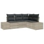 Conjunto de sofá de jardín con cojín 4 pcs Gris Claro