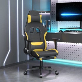 Silla gaming de masaje con reposapiés tela negro y amarillo