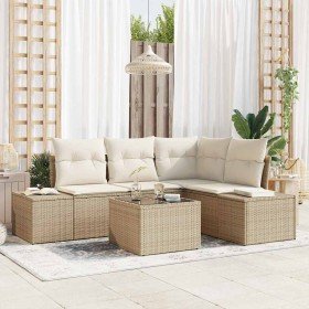 Conjunto de sofá de jardín con cojín 5 pcs Beige y Crema