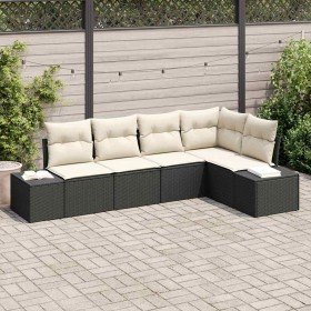 Conjunto de sofá de jardín con cojín 5 pcs Negro y crema Conjunto de sofá de jardín con cojín 5 pcs Negro y crema
