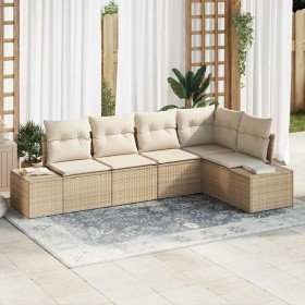 Conjunto de sofá de jardín con cojín 5 pcs Beige y Crema