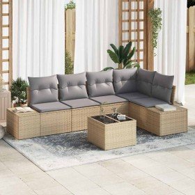 Conjunto de sofá de jardín con cojín 6 pcs Beige y Gris Claro