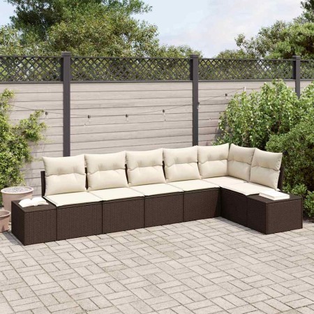 Conjunto de sofá de jardín con cojín 6 pcs Marrón y crema