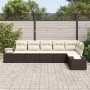 Conjunto de sofá de jardín con cojín 6 pcs Marrón y crema