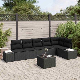 Conjunto de sofá de jardín con cojín 7 pcs Negro