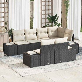 Conjunto de sofá de jardín con cojín 7 pcs Negro y crema Conjunto de sofá de jardín con cojín 7 pcs Negro y crema