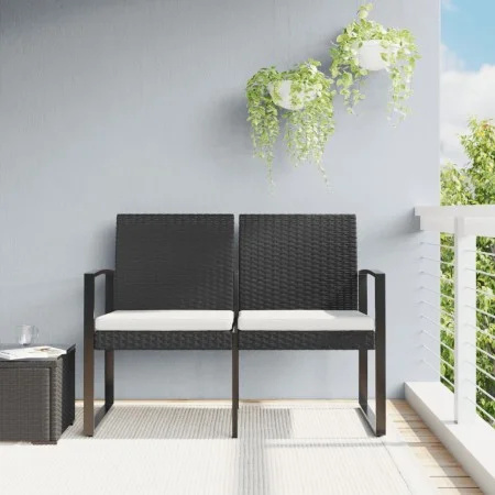 2-seater garden bench with black rattan look PP cushions by vidaXL, garden benches - Ref: Foro24-360209, Price: 112,18 €, Dis...