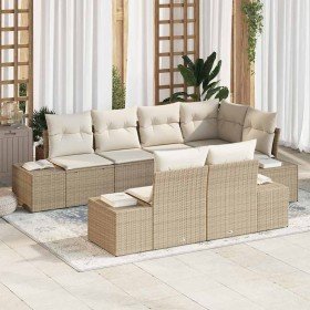 Conjunto de sofá de jardín con cojín 7 pcs Beige y Crema Conjunto de sofá de jardín con cojín 7 pcs Beige y Crema