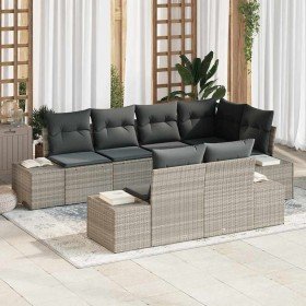 Conjunto de sofá de jardín con cojín 7 pcs Gris Claro