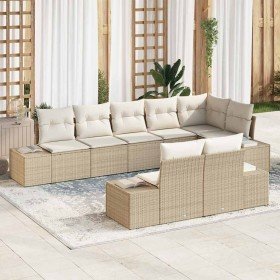 Conjunto de sofá de jardín con cojín 8 pcs beige y crema