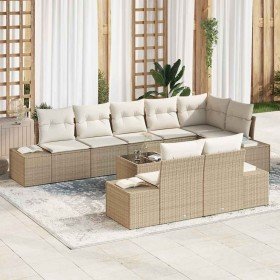 Conjunto de sofá de jardín con cojín 9 pcs beige y crema