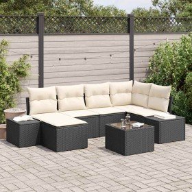 Conjunto de sofá de jardín con cojín 7 pcs Negro y crema