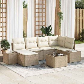 Conjunto de sofá de jardín con cojín 7 pcs beige y crema