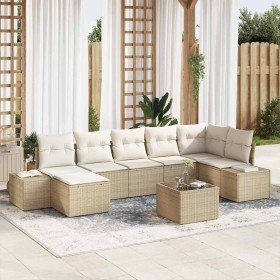 Conjunto de sofá de jardín con cojín 8 pcs Beige Poliratán