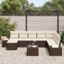 Conjunto de sofá de jardín con cojín 9 pcs Marrón y crema