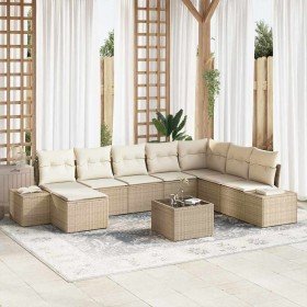 Conjunto de sofá de jardín con cojín 9 pcs beige y crema Conjunto de sofá de jardín con cojín 9 pcs beige y crema