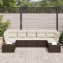 Conjunto de sofá de jardín con cojín 7 pcs Marrón y crema