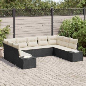 Conjunto de sofá de jardín con cojín 9 pcs Negro y crema Conjunto de sofá de jardín con cojín 9 pcs Negro y crema