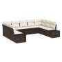 Conjunto de sofá de jardín con cojín 9 pcs Marrón y crema